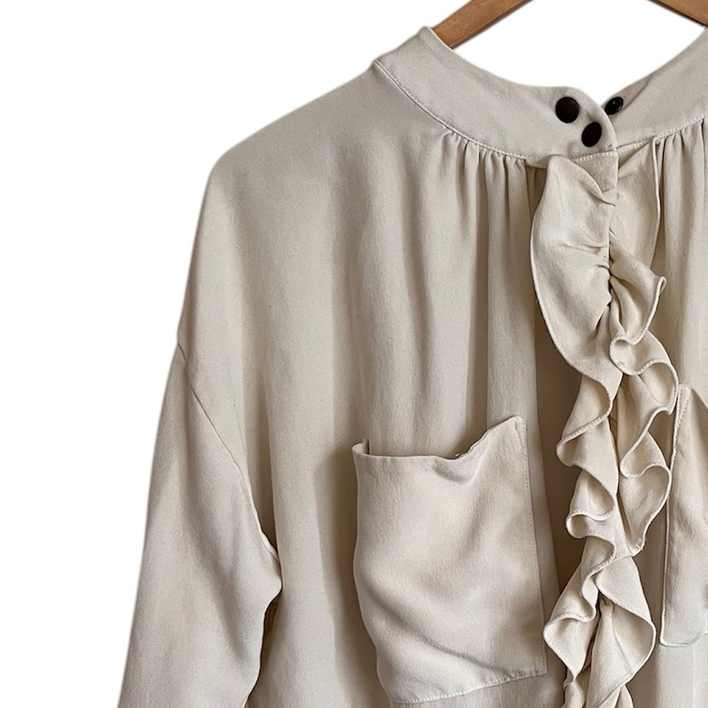 Ramy Brook Cream Ruffled Button Up Blouse - Picture 4 of 12